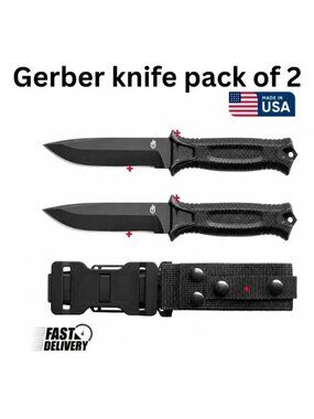 Gerber Gear Strong Arm - Fixed Blade, Tang Knife - Black, Plain Edge pack of 2 .